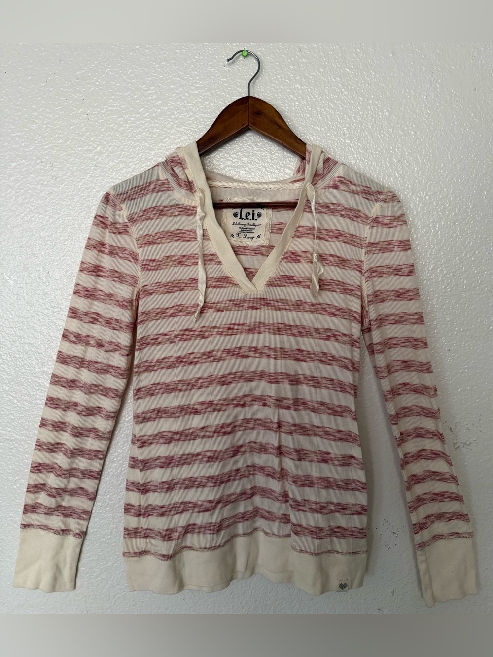 l.e.i. Life energy women’s Y2K vintage Pink Striped Lightweight Hoodie Sz XL